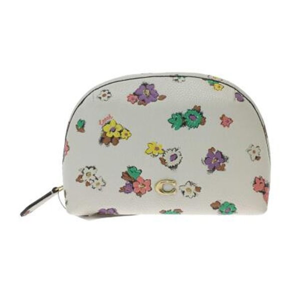 COACH Julienne Cosmetic Case 17 Floral Print Chalk Brass Leather Handbag Bag NEW - Picture 2 of 7